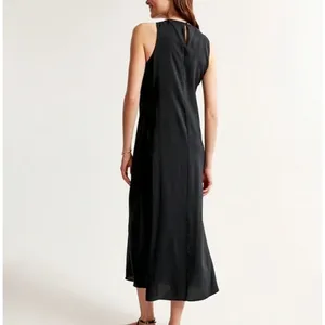 Abercrombie & Fitch High-Neck Column Midi Shift Dress Navy Blue Modal Blend Sz S thumbnail 2