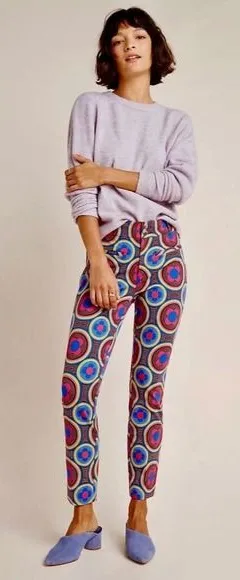 ANTHROPOLOGIE‎ The Slim Trousers Pants Retro Floral Cropped Bright Size 4 thumbnail 1