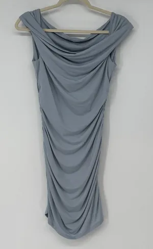 Reformation Blue Draped Ruched Bodycon Midi Dress‎ Tencel USA S Sexy thumbnail 1