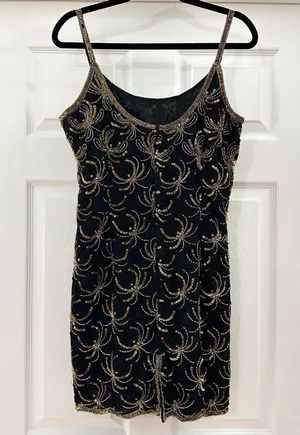 Vintage Morningside Designer Collection sleeveless Sequin Mini dress Black Gold thumbnail 6