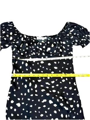 Petal & Pup Off the Shoulder Polka Dot Midi Dress 4 Black White Puff Sleeve Slit thumbnail 6