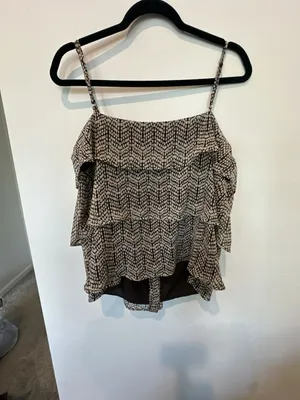 a.n.a A New Approach Brown and Beige Patterned Layered Ruffle Spaghetti Strap To thumbnail 4