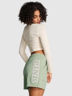 PINK Victoria's Secret Sage Green Logo Sweat Shorts Women size large thumbnail 2