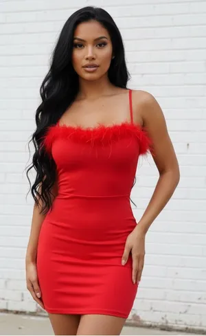 White Fox Boutique Start of Something Feather Mini Dress in Red Size Medium thumbnail 1