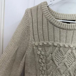 Banana Republic cream cable soft thick knit crewneck sweater cotton neutral S thumbnail 3