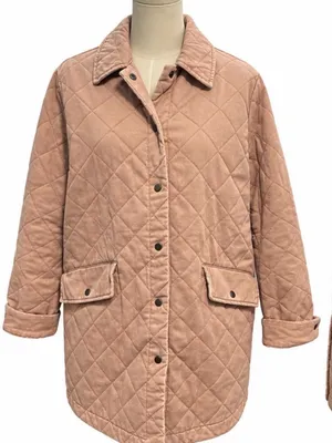 Joie Quilted Longline Jacket Coat Size Medium Blush Tan Cotton Snap Front thumbnail 1