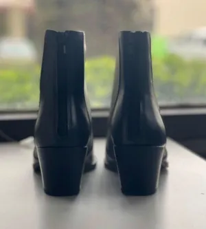 Soda Black Almond Toe Vegan Leather Stacked Heel Bootie thumbnail 5