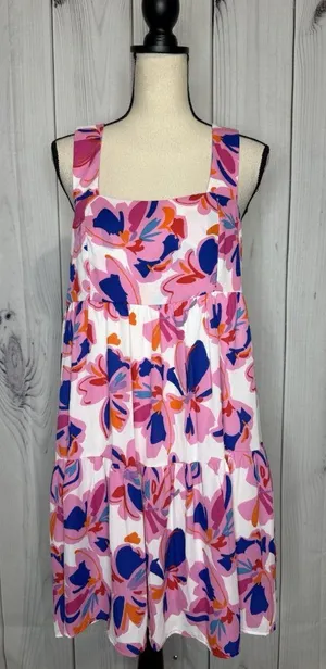 Adrienne Women’s Sz L Pastel Midi Dress Sleeveless Smocked Back thumbnail 1