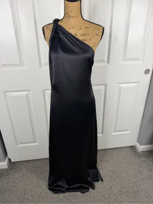 Free People Black Satin One Shoulder Maxi Dress Size 12 Formal Gown thumbnail 5