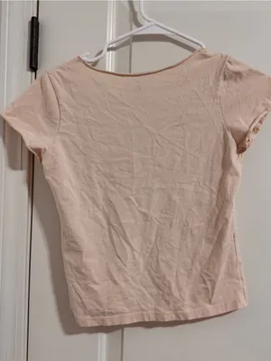 Brandy Melville Pale Pink V-Neck Ruched Short Sleeve Top thumbnail 3