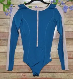 Body Glove One Piece Swimsuit Teal Blue Size S Open Back Long Sleeve Zip Front thumbnail 1