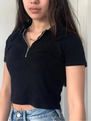 Brandy Melville Black Zippered Polo Short Sleeve thumbnail 1