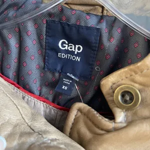 Gap Leather Jacket Women XS Tan Brown Dark Academia Mock Neck Button Blazer thumbnail 6