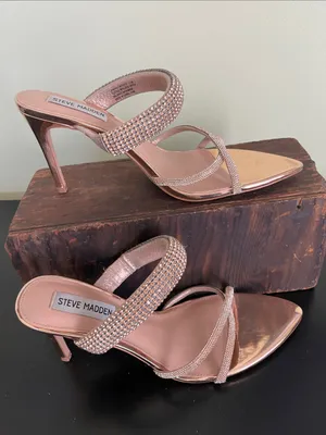 Steve Madden Rose Gold Crystal Strap Camina Slide Heels thumbnail 3
