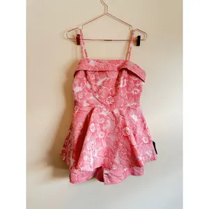 Lulus Romper Womens Pink Floral Fashionable Fit Jacquard Peplum Shorts Jumpsuit thumbnail 5