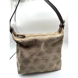 Dooney & Bourke Beige Signature Logo Canvas Shoulder Bag Brown Leather Strap thumbnail 3