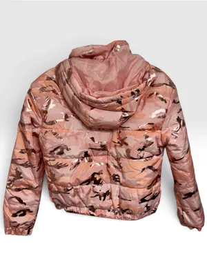 NWT Ashley Outerwear Rose Gold Metallic Camo Puffer Jacket Size M thumbnail 3