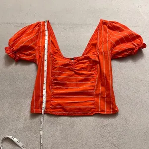 Free People Women's Orange Striped Puff Sleeve Crop Top Blouse Size XS thumbnail 8