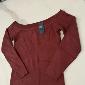 Abercrombie & Fitch NWT Off The Shoulder Midi Sweater Dress Womens Medium Copper thumbnail 5