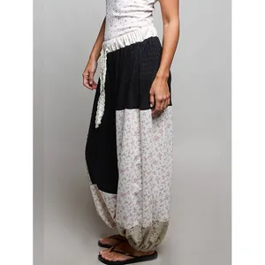 POL Boho Patchwork Balloon Wide Leg Pants, XL, Black Multi Jogger Style thumbnail 2