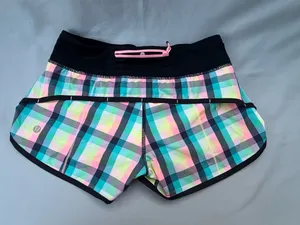 Lululemon Shorts Sea Wheeze Plaid Mermaid Blue Black Yellow Size 2 thumbnail 3
