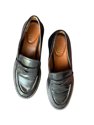 Franco Sarto Black Patent Leather Lug Sole Penny Loafers Size 6 Preppy Chic thumbnail 4
