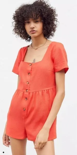Urban Outfitters - Urban Renewal Remnants Linen‎ Button-Front Romper (NWT) thumbnail 1