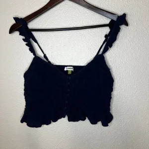 Anthropologie | Celandine Navy Blue Peasant Boho Smocked Strappy Crop Top SMALL thumbnail 2
