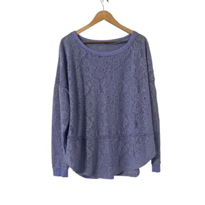 FREE PEOPLE Purple Glacier Not Cold In This Top Lilac Lace Pullover Top Crew thumbnail 4