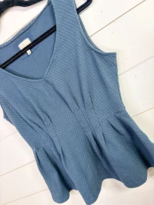 Deletta Women's V-Neck Textured Sleeveless Peplum Top Deep Teal Blue Size Medium thumbnail 4