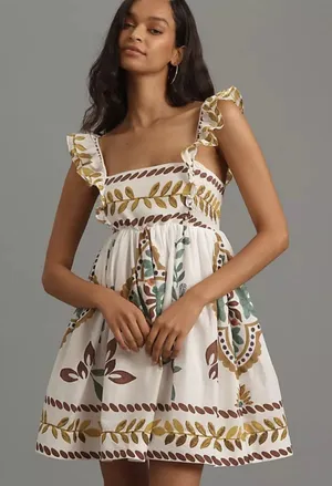 NWT Anthropologie Ruffle Sleeve Square Neck Mini Dress M thumbnail 1