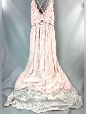 Main Strip M Balletcore Romance Blush Pink Lace Maxi Dress with Strappy Back thumbnail 5
