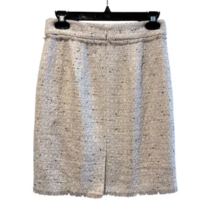 Ann Taylor Petite Pencil Skirt Beige Tweed Lined Fringe Hem‎ Career Size 0P thumbnail 4