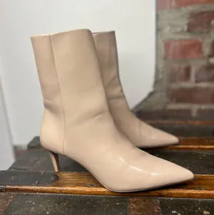 Vegan Beige Kitten Heel Pointed Toe Booties thumbnail 2