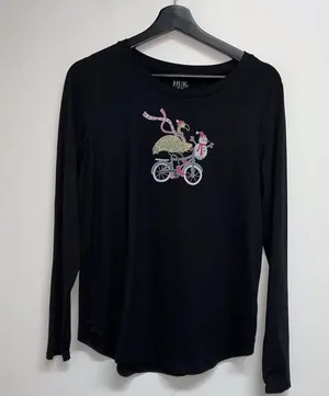 Hue Womens Christmas Holiday Pajama Top Size S Flamingo Snowman Bicycle Black thumbnail 1