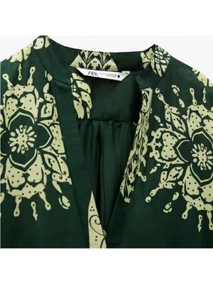 Zara Dark Green Midi Dress with Light Green Botanical Print thumbnail 4