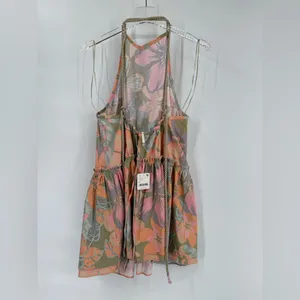 Free People Sz medium Deserted‎ Island Mini Dress Rainforest Floral Tie Rope thumbnail 3