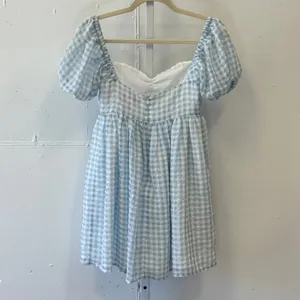 Sugar Thrillz Dolls Kill‎ Mini Dress Gingham Plaid Puff Sleeve XS A-line Blue thumbnail 2