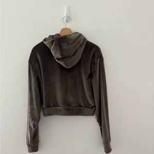 SKIMS Velour cropped Zip-Up Hoodie in a brown/oxide color thumbnail 2