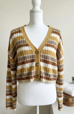 Forever 21 Retro Striped Cropped Cardigan, Size M , Pre-owned / No Flaws thumbnail 2