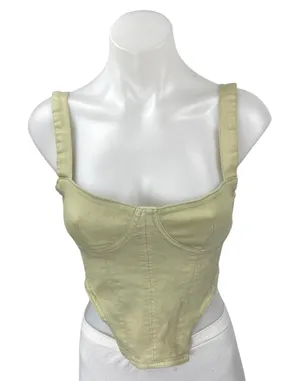 Zara Women's Green Sleeveless Bandeau Corset Bustier Denim Crop Tank Top Size XS thumbnail 1