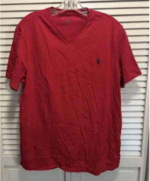 Polo Ralph Lauren TShirt Women's Logo V Neck Size L Red Soft Designer Casual thumbnail 1