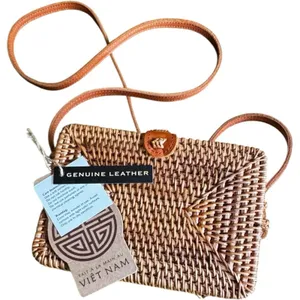 Handmade Genuine Leather Woven Bag Brown thumbnail 1