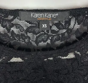 Karen Kane Lace Tee Size XS Black Short Sleeve Crew Neck Whimsigoth Sheer thumbnail 3