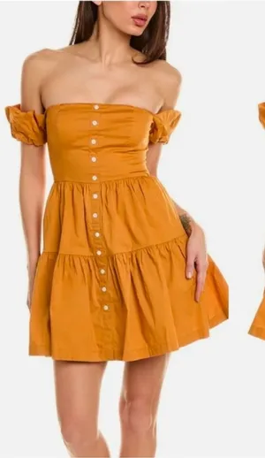 NWT Staud Mini Off The Shoulder Elio Dress In Honey thumbnail 1