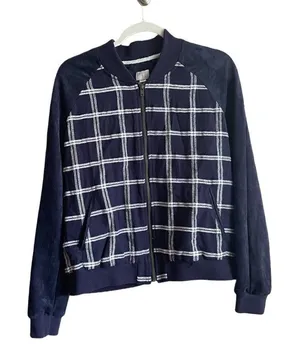 A New Day‎ blue plaid faux suede sleeves jacket thumbnail 1