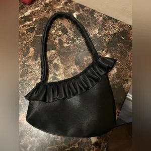 Black Ruffled shoulder bag with black accent beading thumbnail 2