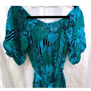Boho Flowy‎ Dress 16 Teal Floral Cottagecore Romantic Tiered Belted Coastal Chic thumbnail 6