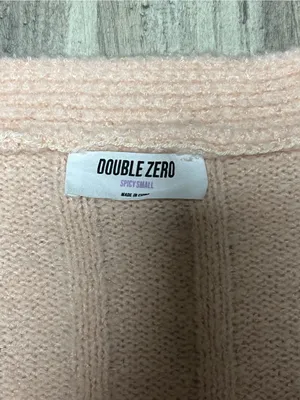 Double Zero Distressed Frayed Hem Cropped Cardigan Sweater Peach Pink Small thumbnail 2