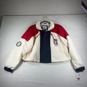 Champion USA Colorblock Cropped Windbreaker Jacket Red Blue Large Retro‎ NEW thumbnail 4